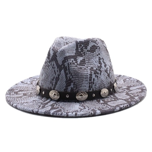 Blue-grey wool felt fedora hat with snakeskin pattern and studded leather band