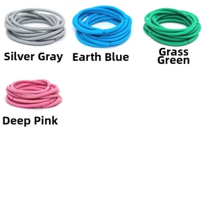 Detail of 3mm elastic hair ties in silver gray, blue, grass green and deep pink sets