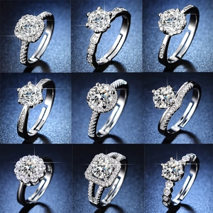 Round Brilliant Cut Simulated Moissanite Ring For Women Six Prong Adjustable Silver Plated Alloy Cubic Zirconia Wedding Band