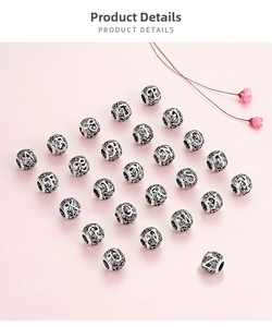 Detailed view of 26 pieces S925 sterling silver hollow letter charms with A-Z engravings