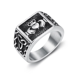 Claddagh Ring Stainless Steel Heart Crown Hands Irish Celtic Retro Engraved Band Jewelry For Women Men