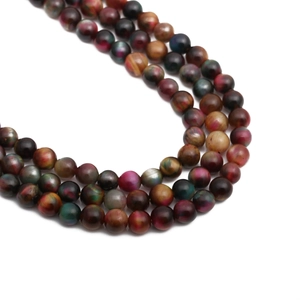 Multicolor tiger eye and peacock stone beaded necklace for men on white background