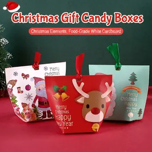 Christmas Gift Packaging For Candy Cookie Cardboard Party Favor Bags With Ribbon Santa Claus Reindeer Festive Decor
