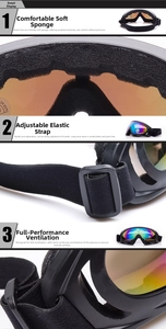 Detail of soft foam padding and adjustable elastic strap on polarized ski goggles