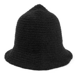 Retro black knitted witch hat with pointed top and ribbed texture for winter warmth