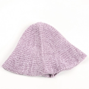 Detailed close-up of lavender knit bucket hat showing soft chenille texture and wide brim