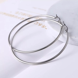 Classic silver stainless steel hoop earrings with polished finish and secure clasp