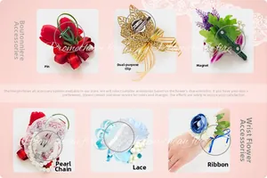 Detail showing back structures of boutonniere clips, magnets, and ribbon attachment options