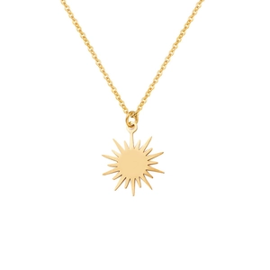 18K gold plated stainless steel sunburst star pendant necklace with thin link chain