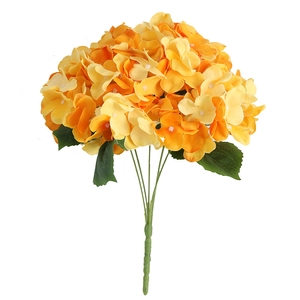 Vibrant yellow and orange gradient hydrangea silk flower bouquet for home decoration