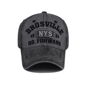 Distressed grey cotton baseball cap with NYS embroidery and vintage washed effect