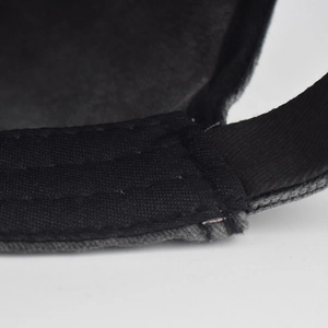 Macro detail of high-quality stitching and woven fabric on black cotton baseball cap