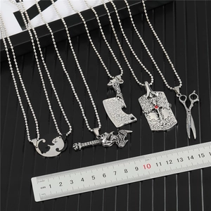 Hip hop titanium steel necklace collection with various pendants and size reference ruler