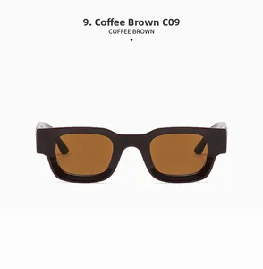 Detail of coffee brown square sunglasses with C09 model mark and polished finish