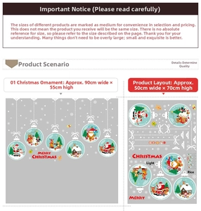 Stickers de Noël détaillés montrant la mise en page 90x55cm avec Père Noël et Rennes