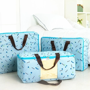 Blue floral 600D Oxford cloth storage bags in three sizes for bedding and clothes