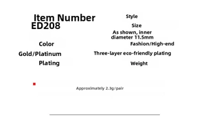 Specifications of twisted rhinestone hoop earrings featuring size, weight, and plating details