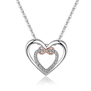 Double Heart Infinity Pendant Necklace Copper Zirconia Two-tone Rose Gold Silver Jewelry For Women Fashion Commuting Accessory