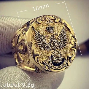 Vintage gold Scottish Rite Masonic eagle ring with double-headed eagle and 33 insignia