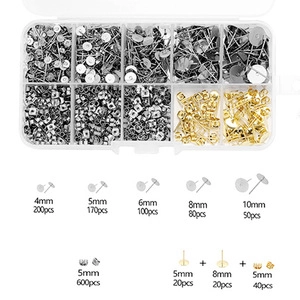 DIY jewelry earring kit with gold and silver flat pad studs and backs in organizer box