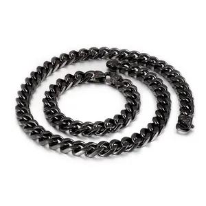 Men Stainless Steel Cuban Link Chain Necklace And Bracelet Set Punk Rock Hip Hop Electroplated Jewelry For Party Daily Wear