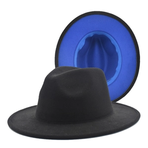 Classic black wool felt jazz hat with a stylish contrasting blue interior lining