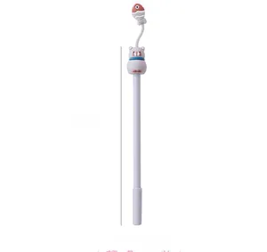 Close-up of 18cm cute cartoon pen featuring a grey cat and swinging fish charm detail