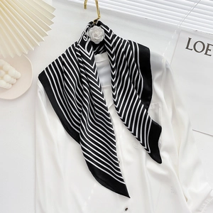 Women's Elegant Striped Satin Square Scarf Vintage Lightweight Neck Scarf French Style Polyester Fashion Headwrap Accessory