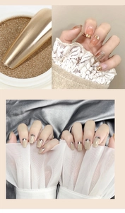 Detailed view of 6-color solid mirror nail powder with metallic gold and silver finish