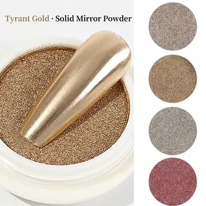 Solid gold chrome nail powder with ultra-bright mirror effect and high-gloss finish