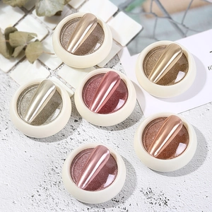 6-color solid mirror nail powder set in gold and silver tones with metallic finish display
