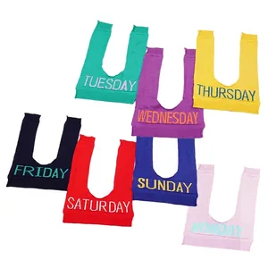 Knitted rabbit fur pet scarves set with Monday to Sunday embroidery for small dogs