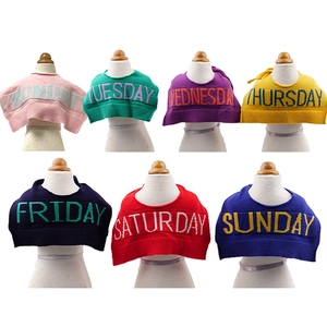 Knitted pet scarves set for small dogs with Monday to Sunday embroidery in seven colors