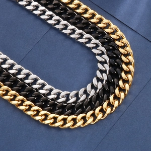 Mens street style stainless steel Cuban link necklace in gold, silver, and black finish