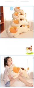 Size comparison and model display of cartoon calico cat plush pillows in four sizes