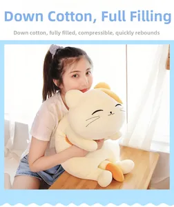 Close-up of soft plush cat pillow with down cotton filling and high resilience texture
