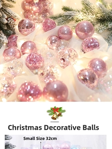 Detailed view of pink Christmas balls in shiny, matte and glitter finishes for decor