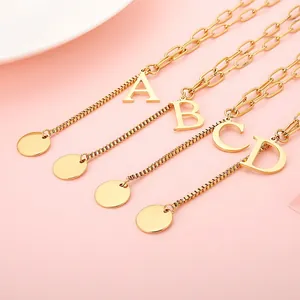 Stainless Steel Initial Necklace Y-Shaped Lariat Paperclip And Box Chain Letter Pendant Minimalist Jewelry For Women