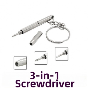 Dettaglio del cacciavite portachiavi multifunzione 3-in-1 per riparazione occhiali