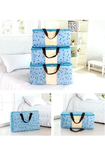 Detail of 600D oxford fabric storage bags with blue cherry patterns and clear windows