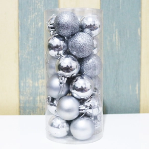 Silver Christmas ball ornaments set in cylindrical tube with matte and glitter finishes