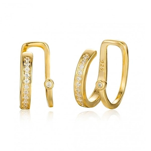 Manchette D'Oreille À Double Couche Cuivre Zircon Plaqué Or 18K Sans Perçage Clip Sur Cristal Incrusté Bijoux De Mode Pour Femmes