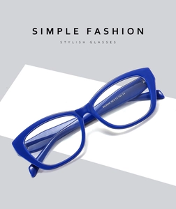 Detail view of royal blue cat eye frames featuring wide edges and model ZN3646 specifications