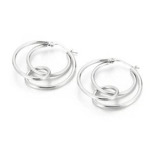 Polished stainless steel geometric triple-interlocked circle hoop earrings for women