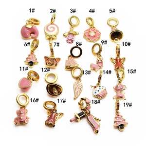 Collection of 19 pink enamel and gold-plated brass charms for DIY bracelet making
