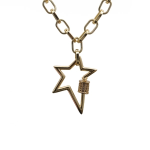 Star Pendant Necklace Copper With Zircon Rhinestone Hip Hop Paperclip Chain Jewelry For Men Women