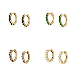 S925 silver needle hoop earrings with colorful zircon stones in gold finish