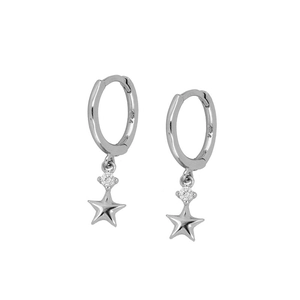 Minimalist S925 sterling silver star huggie earrings with sparkling round crystals