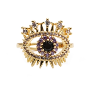 Evil Eye Adjustable Open Ring Copper Micro Pave Cubic Zirconia Boho Fashion Jewelry For Women