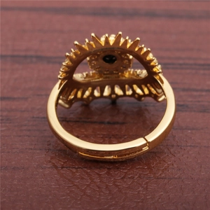 Fashionable gold evil eye adjustable open ring with sparkling zircon in a sunburst design
